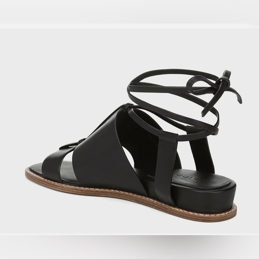 Vince Black Leather Lace-Up Gladiator Sandals - Picture 3 of 14